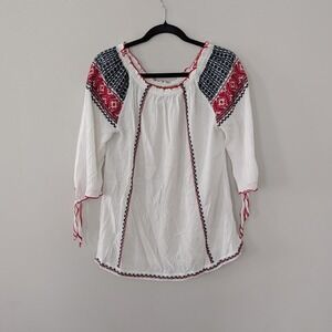 Wrangler Embroidered Tunic Top SM Western Boho Tie Sleeves Off/On Shoulder Women